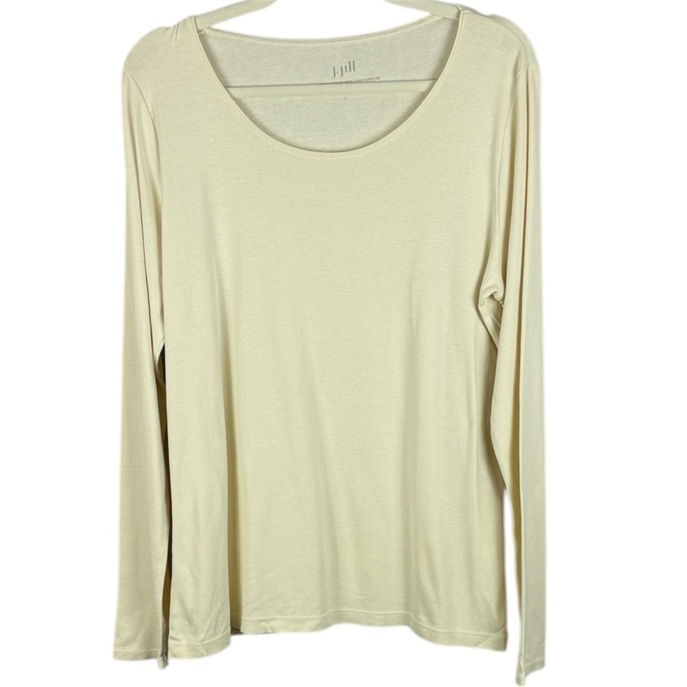 J. Jill Soft Cream Classic Casual Pima Cotton Scoop Neck Long Sleeve Large Tee